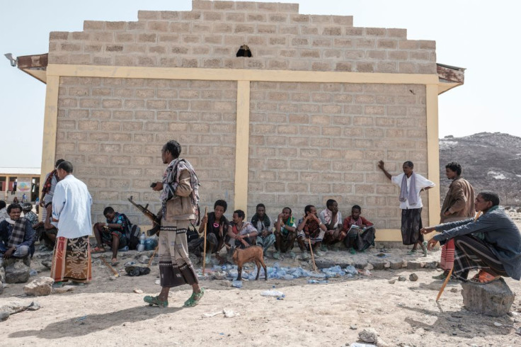 Internally displaced people, members of the Afar militia, seat in a school where they are sheltered in the village of Afdera, 225 kms of Semera, Ethiopia