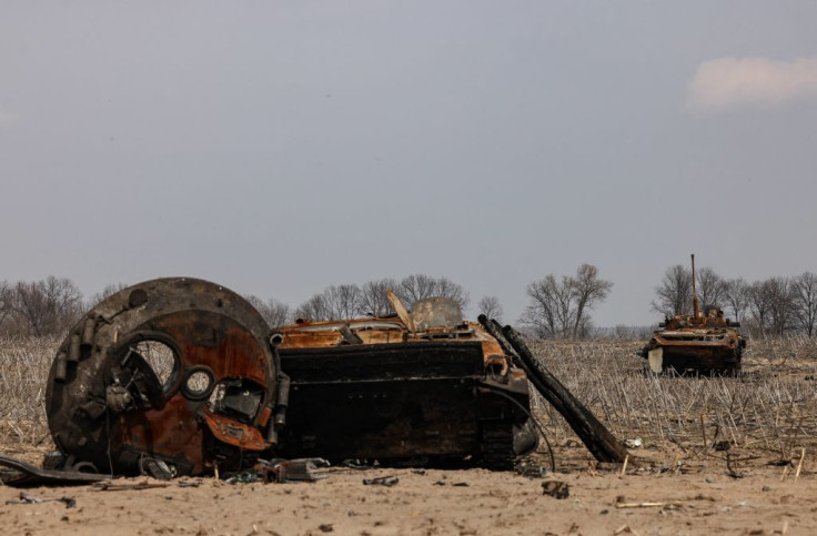 Wreckages of Russian tanks