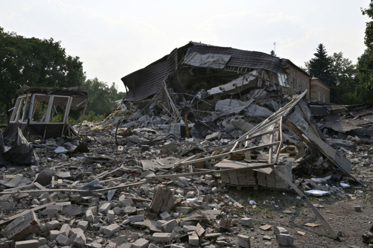 Rubbles of a destroyed hotel after a rocket attack in Kramatorsk