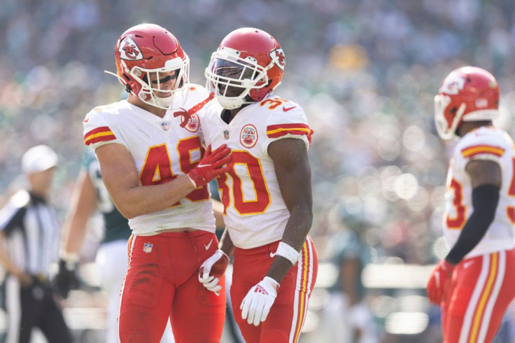 Daniel Sorensen #49 and DeAndre Baker #30 of the Kansas City Chiefs