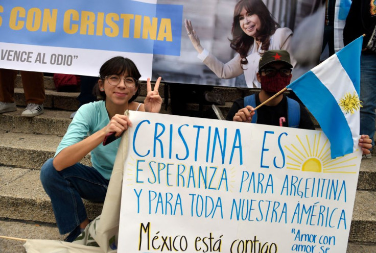 Argentine citizens residing in Mexico take part in a demonstration in support of Argentine Vice President Cristina Fernandez de Kirchner