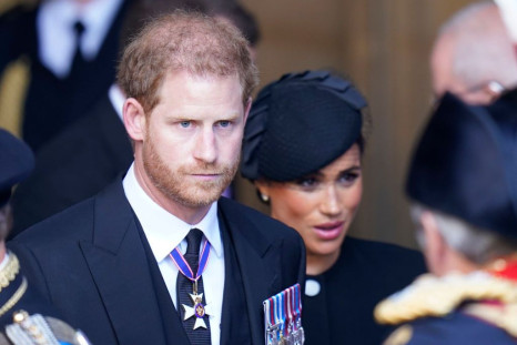 Prince Harry and Meghan leave Westminster Hall, London after the coffin of Queen Elizabeth II was brought to the hall