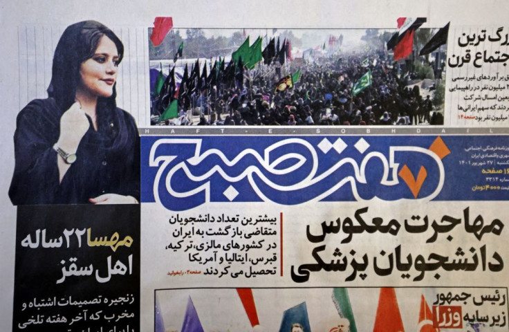 Front page of the Iranian newspaper Hafteh Sobh featuring a photograph of Mahsa Amini, a woman who died after being arrested by the Islamic republic's "morality police" 