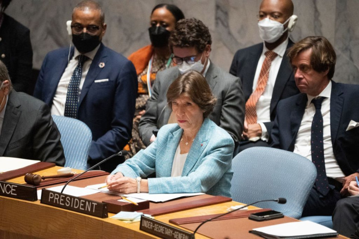 French Foreign Minister Catherine Colonna attends a Security Council meeting on the Russian invasion Ukraine at the UN