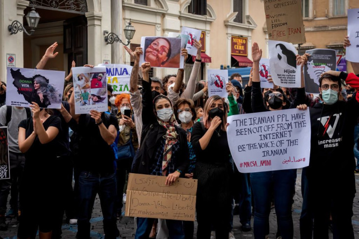 People gather in protest against the death of Mahsa Amini