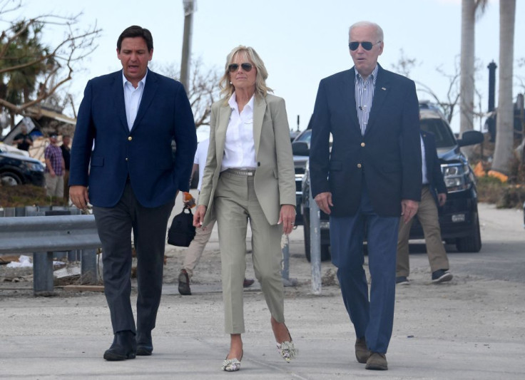 Florida Governor Ron DeSantis, US First Lady Jill Biden, and US President Joe Biden