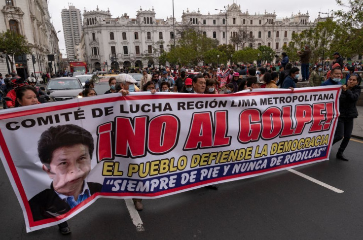 Supporters of Peruvian President Pedro Castillo