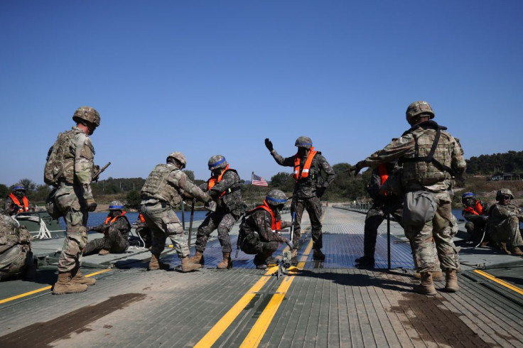 U.S. and South Korean soldiers participate in a river crossing exercise