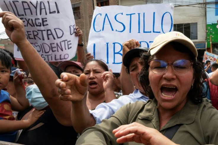 Supporters of former Peru president Pedro Castillo protest 