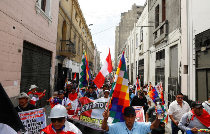 Protesters march to demonstrate against Peru's President Dina Boluarte