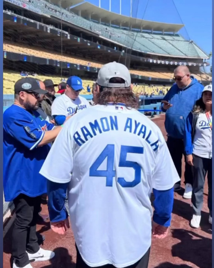 Ramon Ayala wearing a LA Dodgers jersey