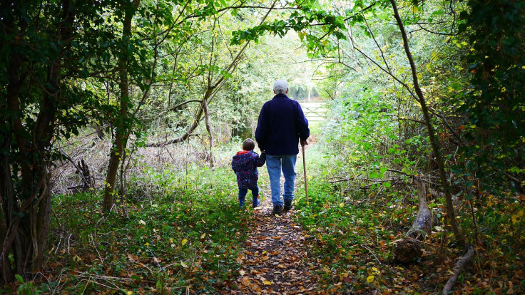Grandparent walk with grandchild