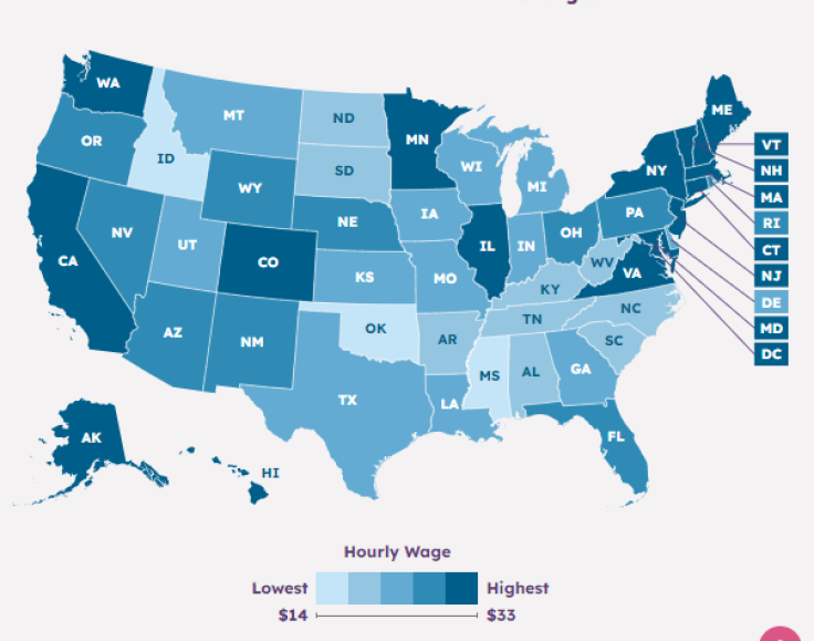 The map shows hourly wages for Latinos
