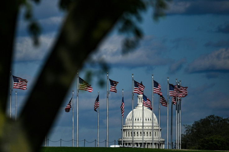 US flags near the Capitol