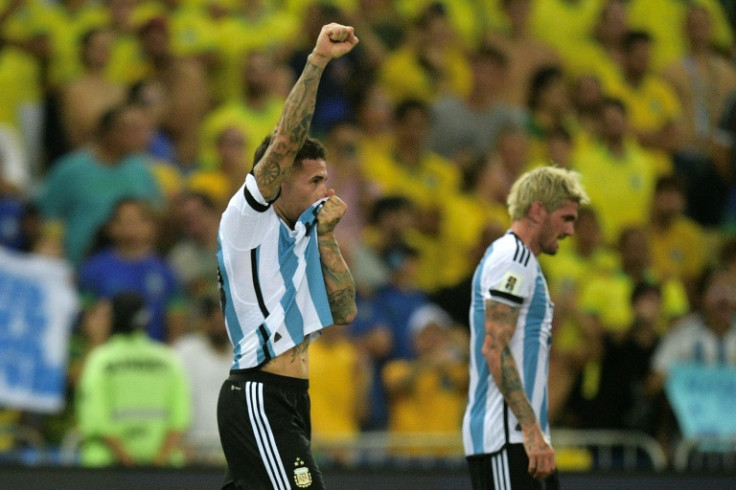 Argentina's Nicolas Otamendi after scoring against Brazil