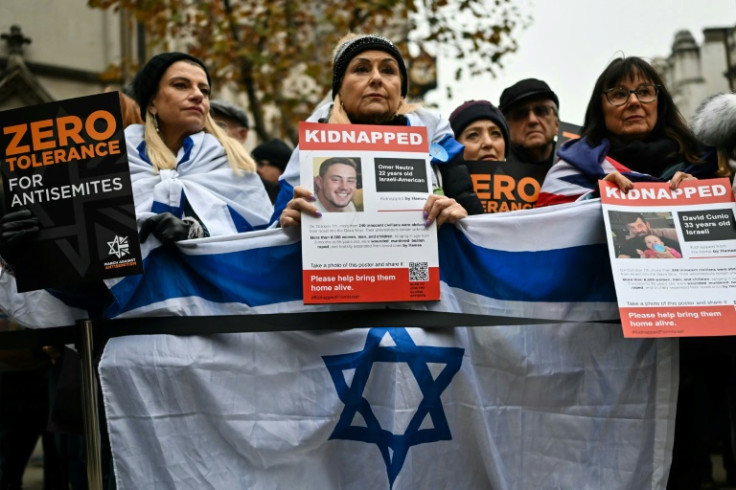 Demonstrators held posters that read 'zero tolerance for anti-Semitism'