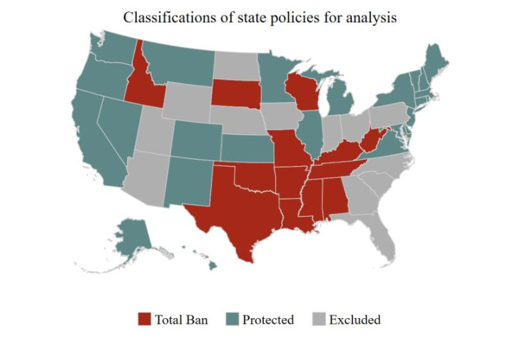 State level map of state policies on abortion. 