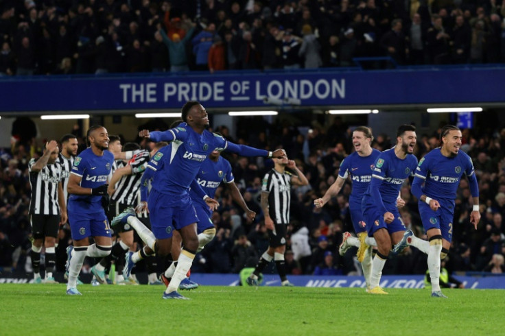 Chelsea celebrate after beating Newcastle in the League Cup quarter-finals 