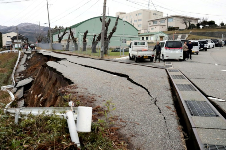 Pavement was left cracked in the city of Wajima