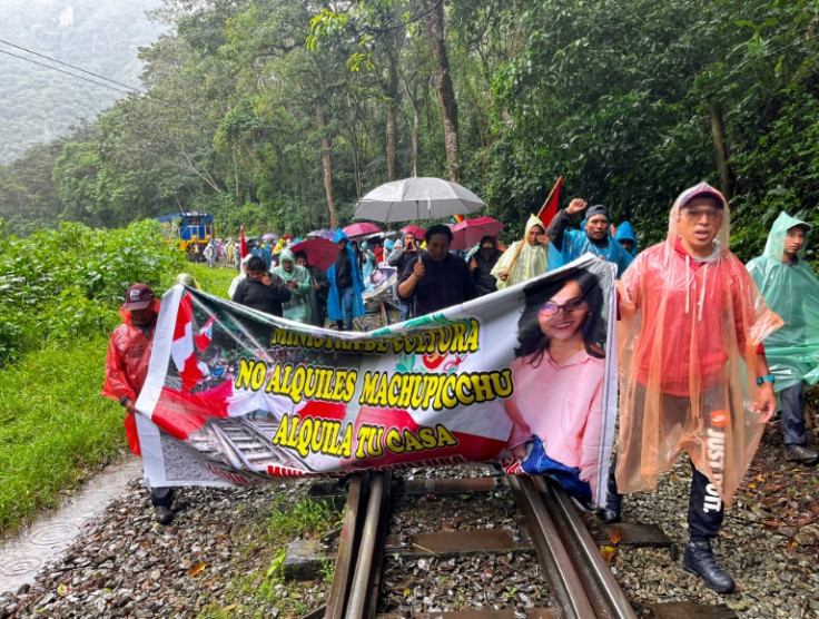 Protesters blocked the Machu Picchu tourist train track
