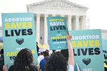 A pro abortion rally before the Supreme Court
