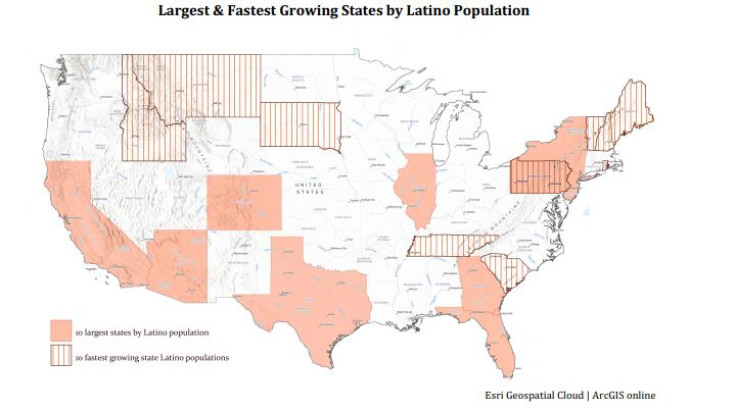 Largest and fastest growing states by Latino Population.
