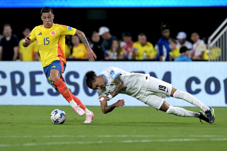 Uruguayan players brawl with Colombian fans at the stands after Copa ...