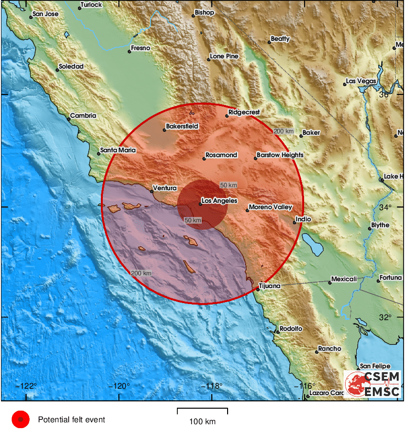 4.6 magnitude earthquake hits Los Angeles with the epicenter near Long ...