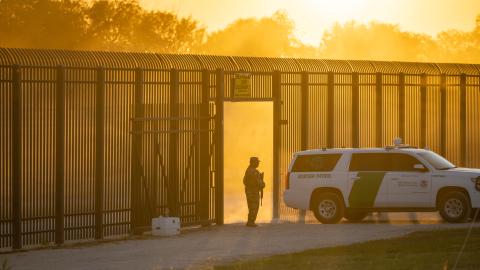 Border Patrol vehicle at point of entry on U.S.-Mexico border