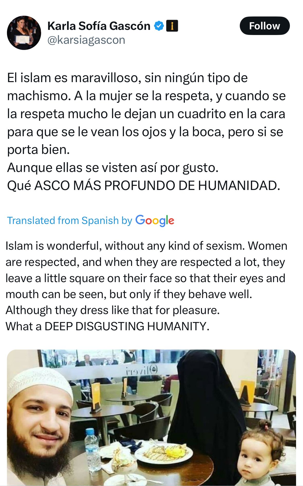 Twits from Karla Sofia Gascon against Islam