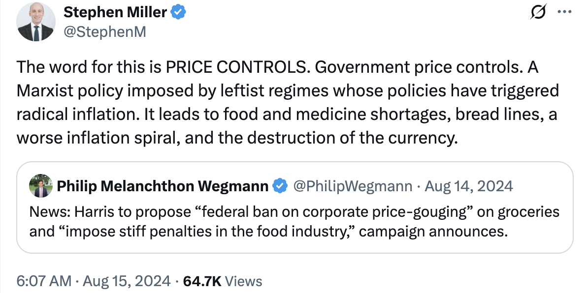 Trump Adviser Called Kamalas Plan to End Price Gouging Communist. Trump Adviser Called Kamalas Plan to End Price Gouging Communist.