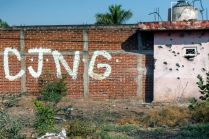 Initials of Jalisco New Generation Cartel (CJNG) on Michoacan Wall