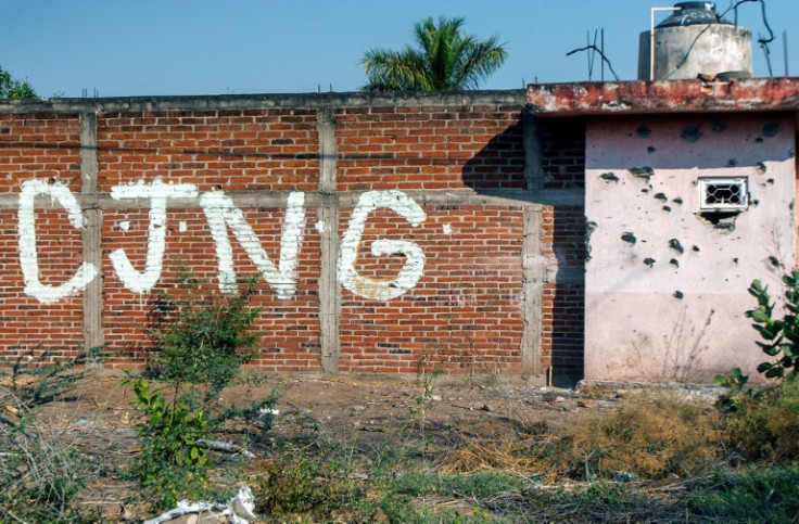 Initials of Jalisco New Generation Cartel (CJNG) on Michoacan Wall