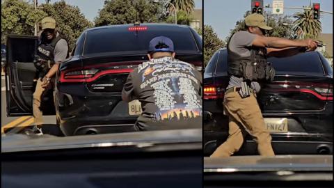 Federal Officer Jumps Out of Vehicle to Point a Gun