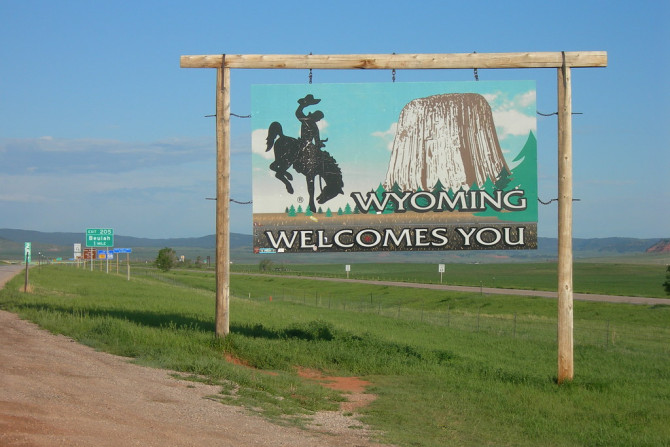 Wyoming state border sign
