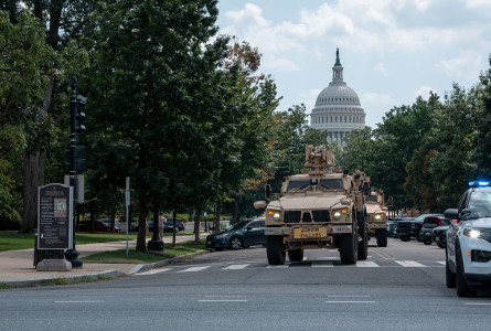 National Guard vehicles arrive at Union Station in Washington, DC