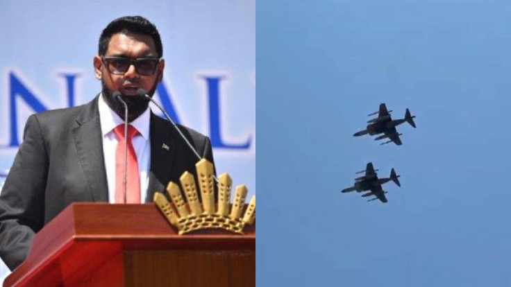 Guyanese President Irfaan Ali (Left) and U.S. Aircrafts (Right)