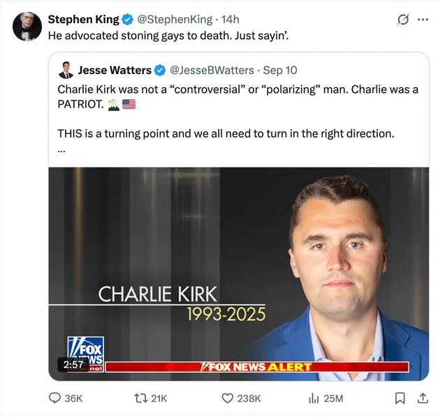 stephen king tweet charlie kirk
