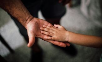 Adult holds child's hand