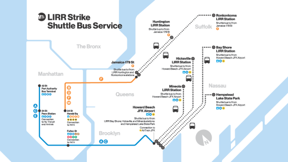 LIRR Strik Shuttle Bus Service Map