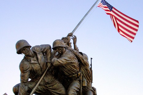 The American flag flies over the US Mari
