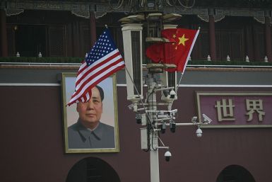 The national flags of the United States and China