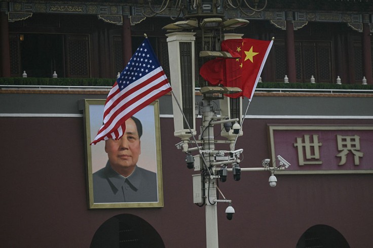 The national flags of the United States and China