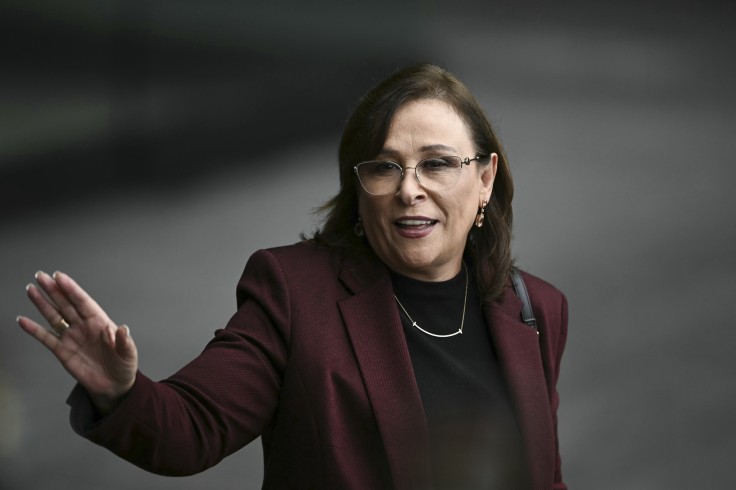 Veracruz governor-elect Rocio Nahle waves.
