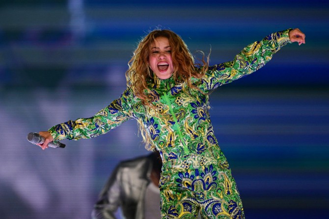 Colombian singer Shakira performs during a free concert