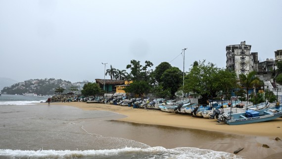 Boats remain anchored in Acapulco, Guerrero state, Mexico