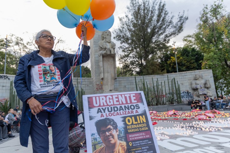 A woman stands during a vigil by Mexican search collectives
