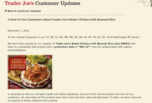 Trader Joe’s Recalls 5,000 Pounds Of Store Brand Butter Chicken And ...